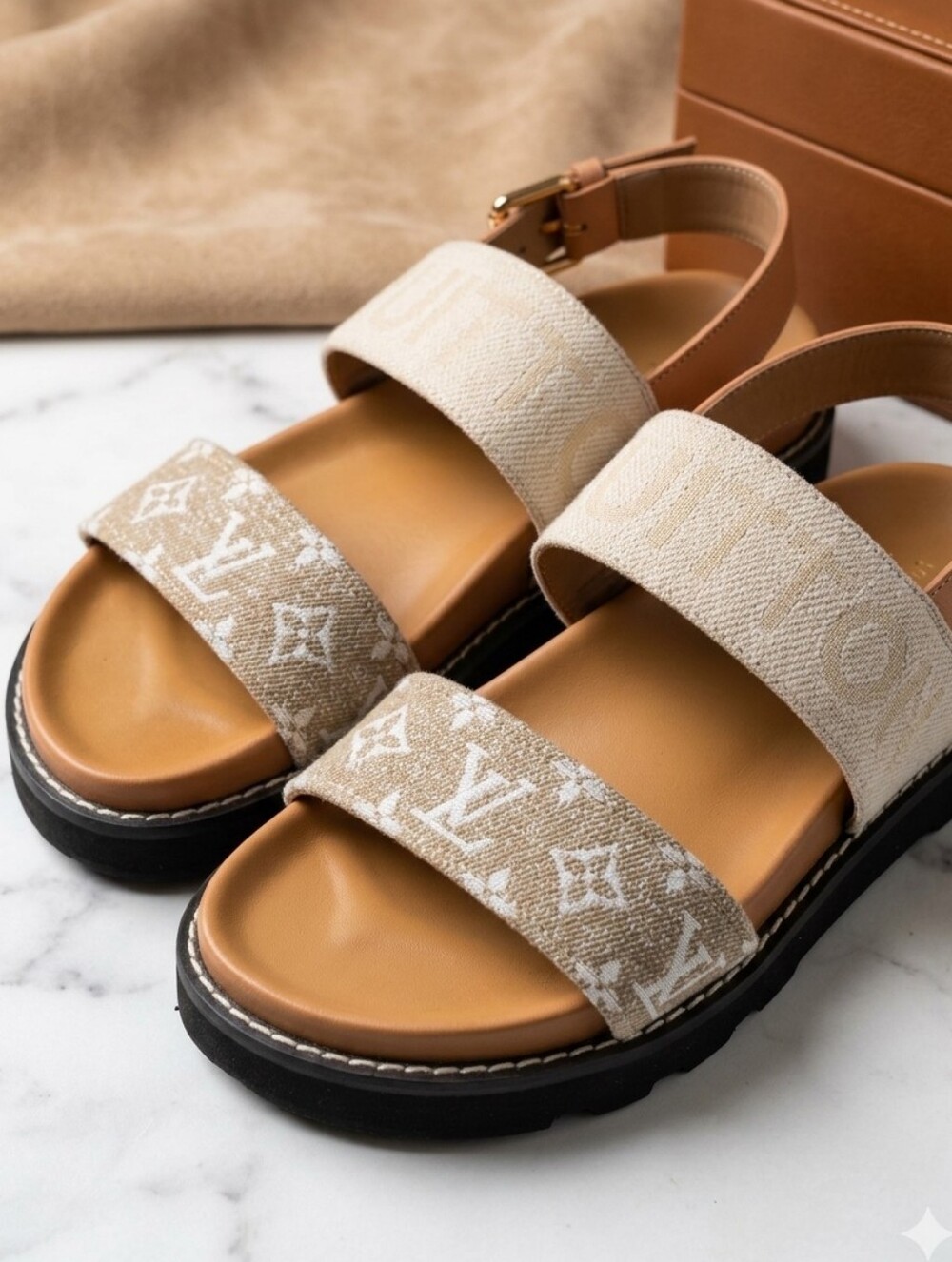 Louis Vuitton Beige Monogram Canvas Dual-Strap Sandals